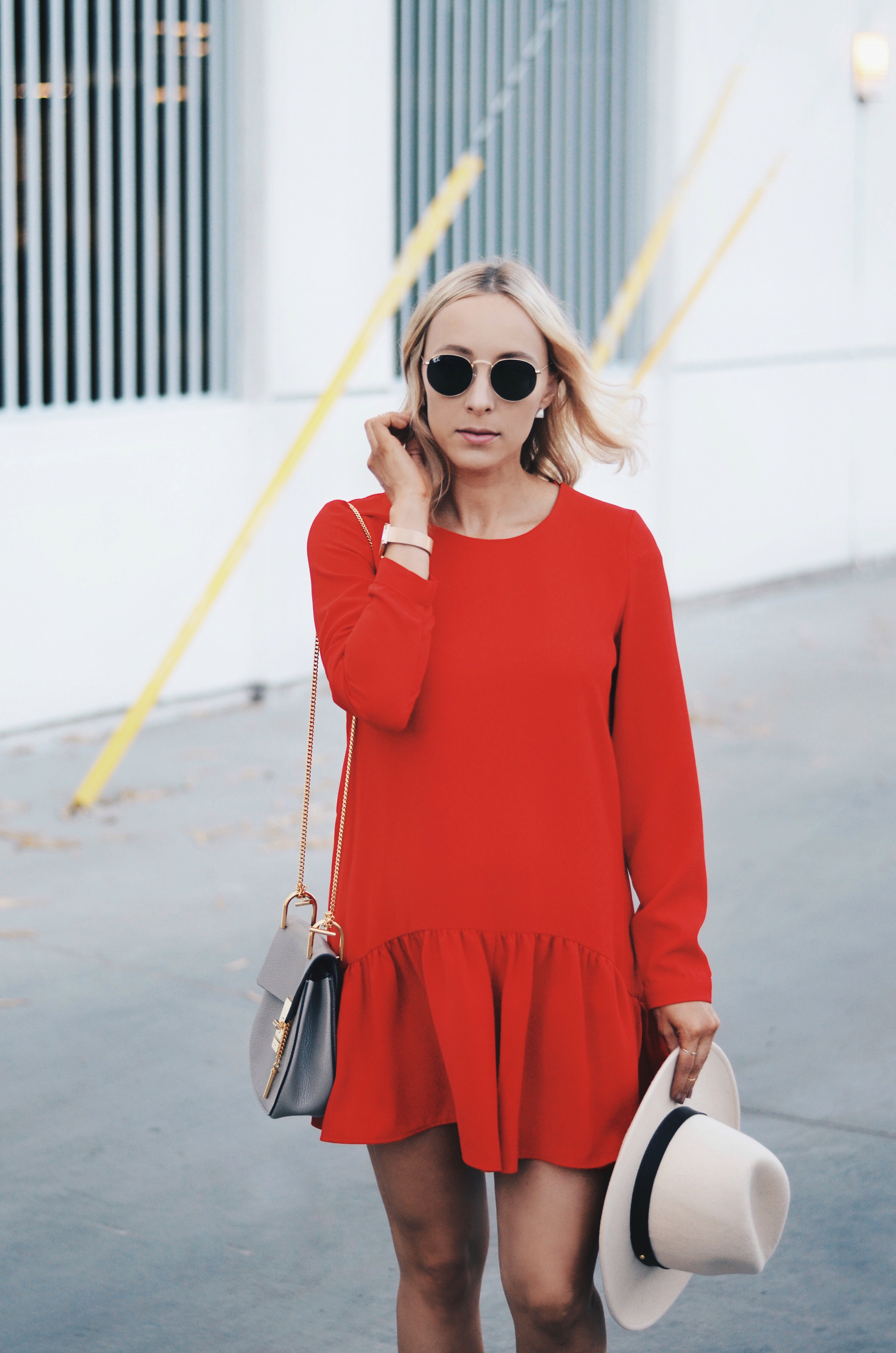 red street style look