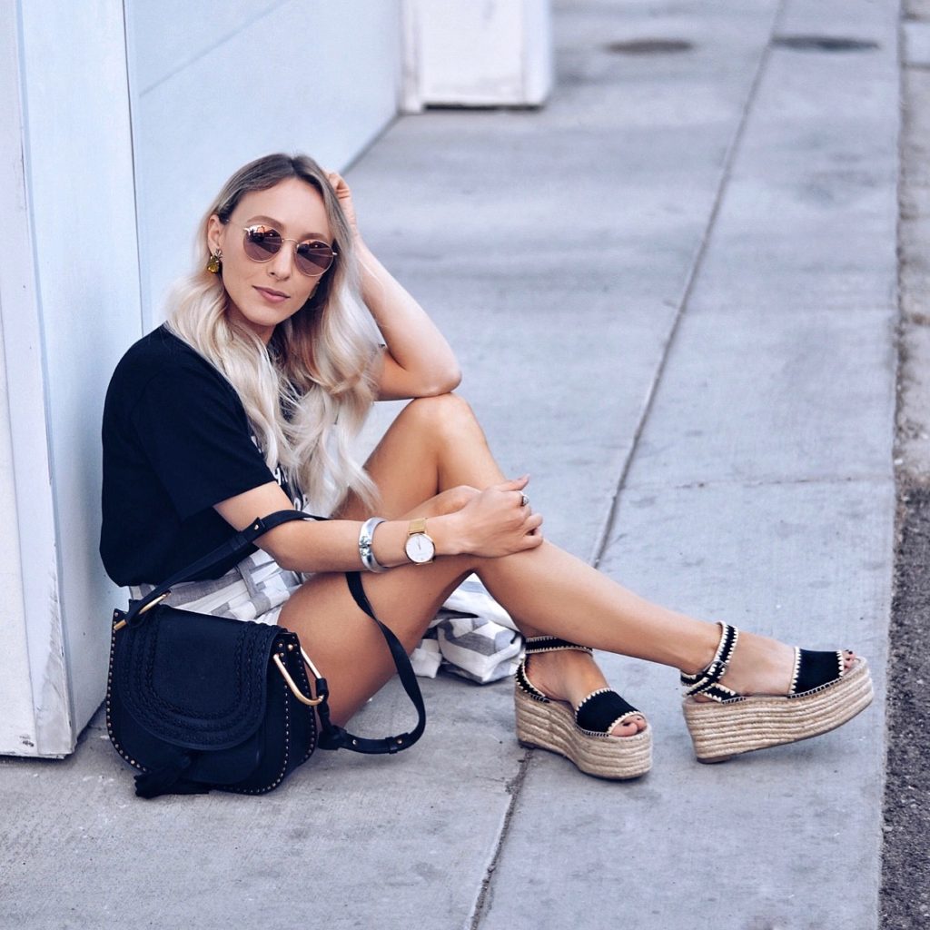 espadrille flatforms and short suit