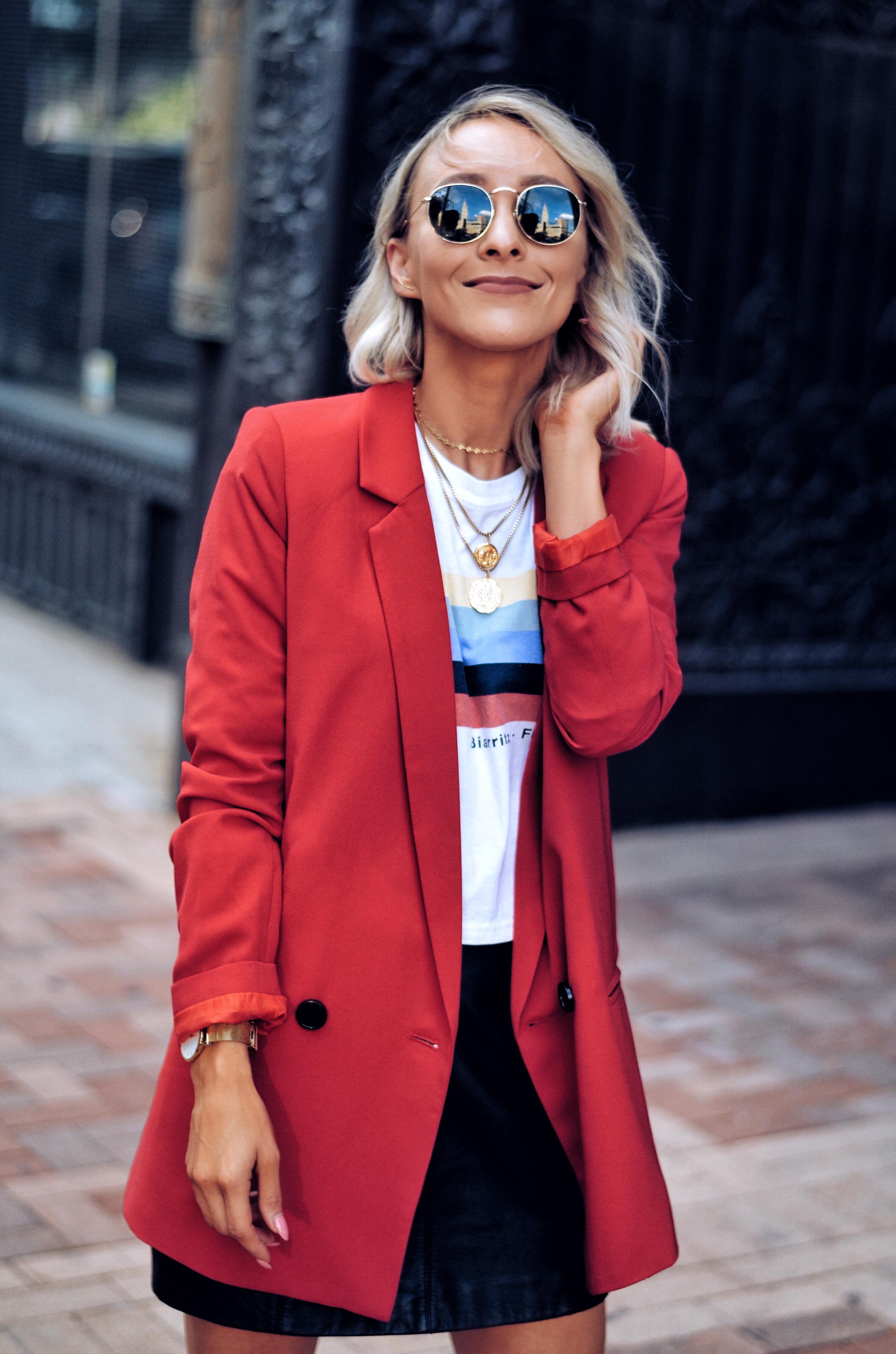 Red boyfriend blazer