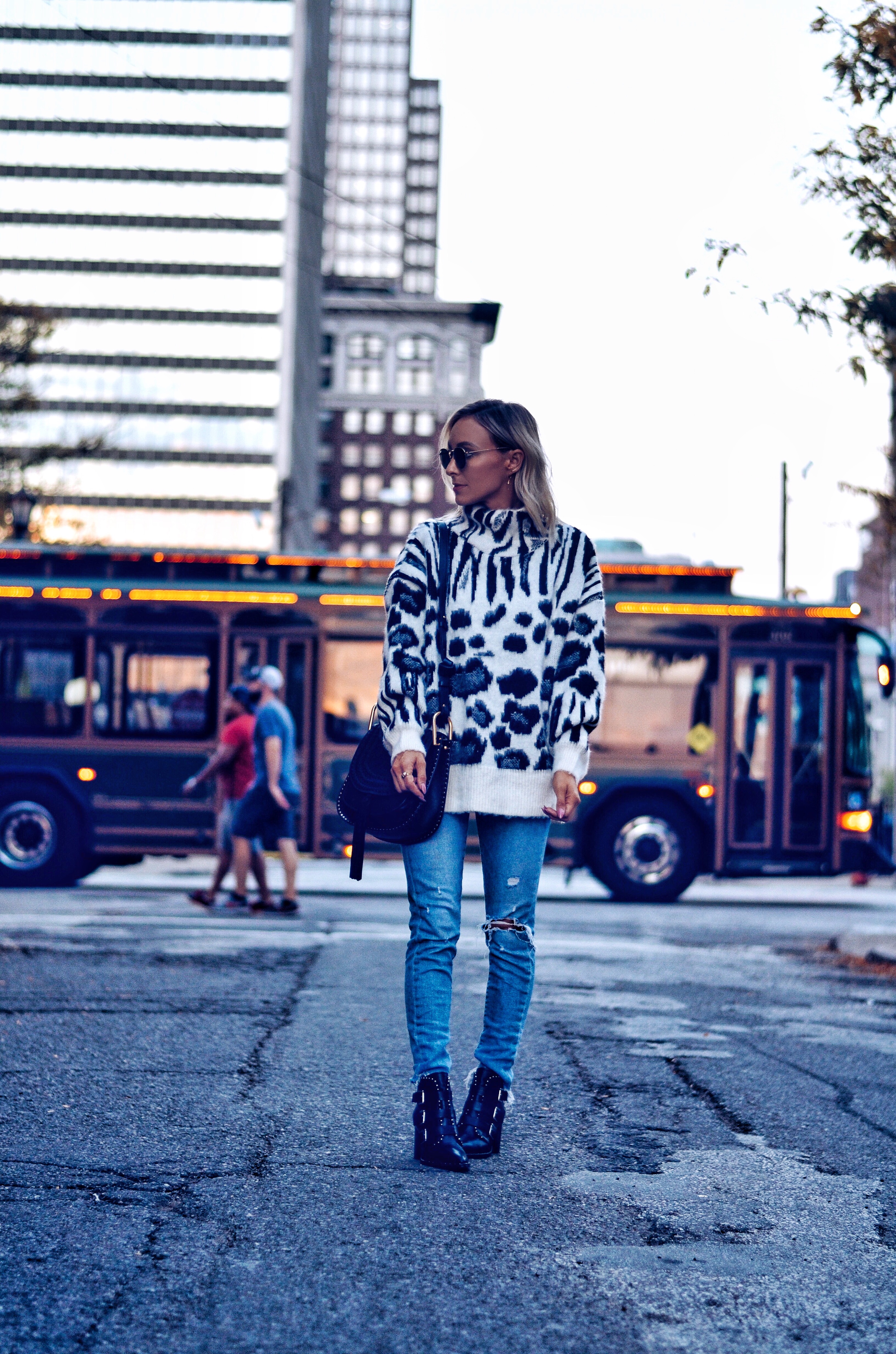 zebra print turtleneck sweater