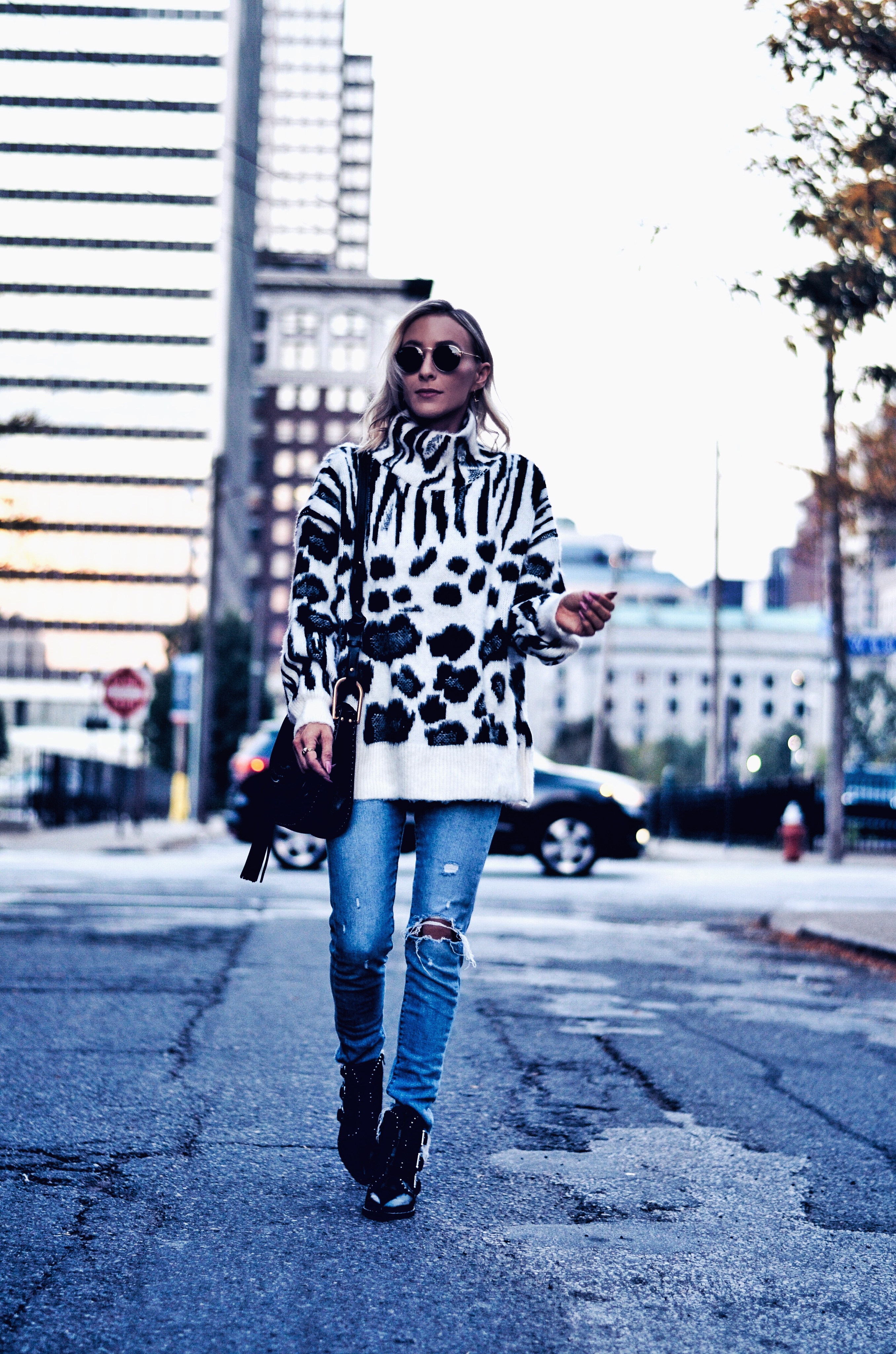 zebra print turtleneck sweater