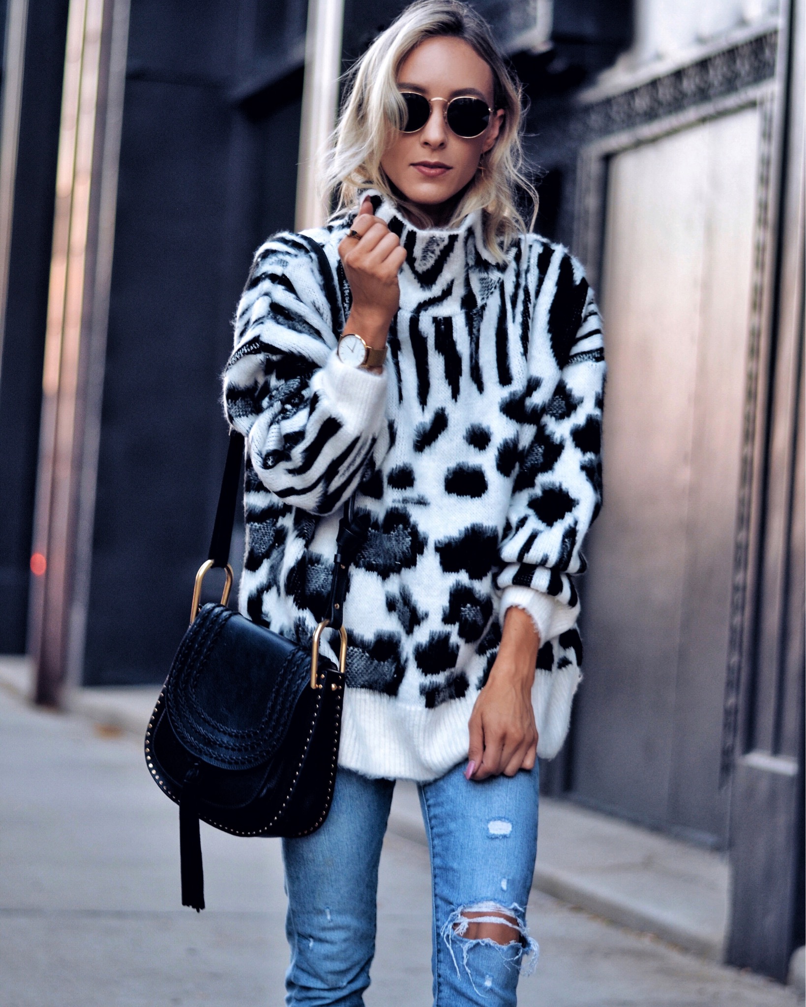 Zebra print turtleneck sweater