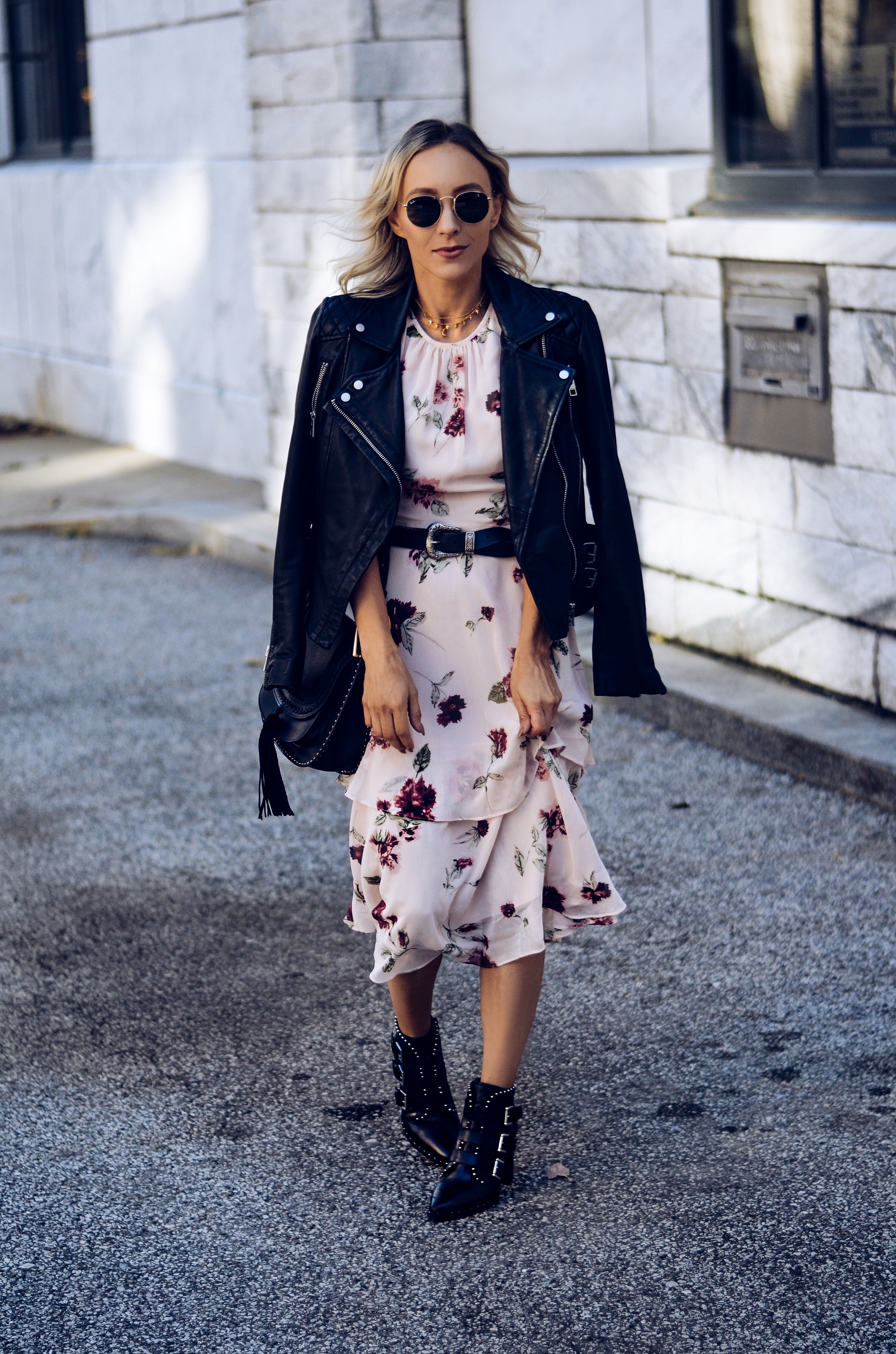 floral-dress-with-moto-jacket-and-studded-booties