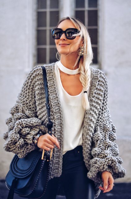 Chunky Knit Sweater & Glam Jewelry